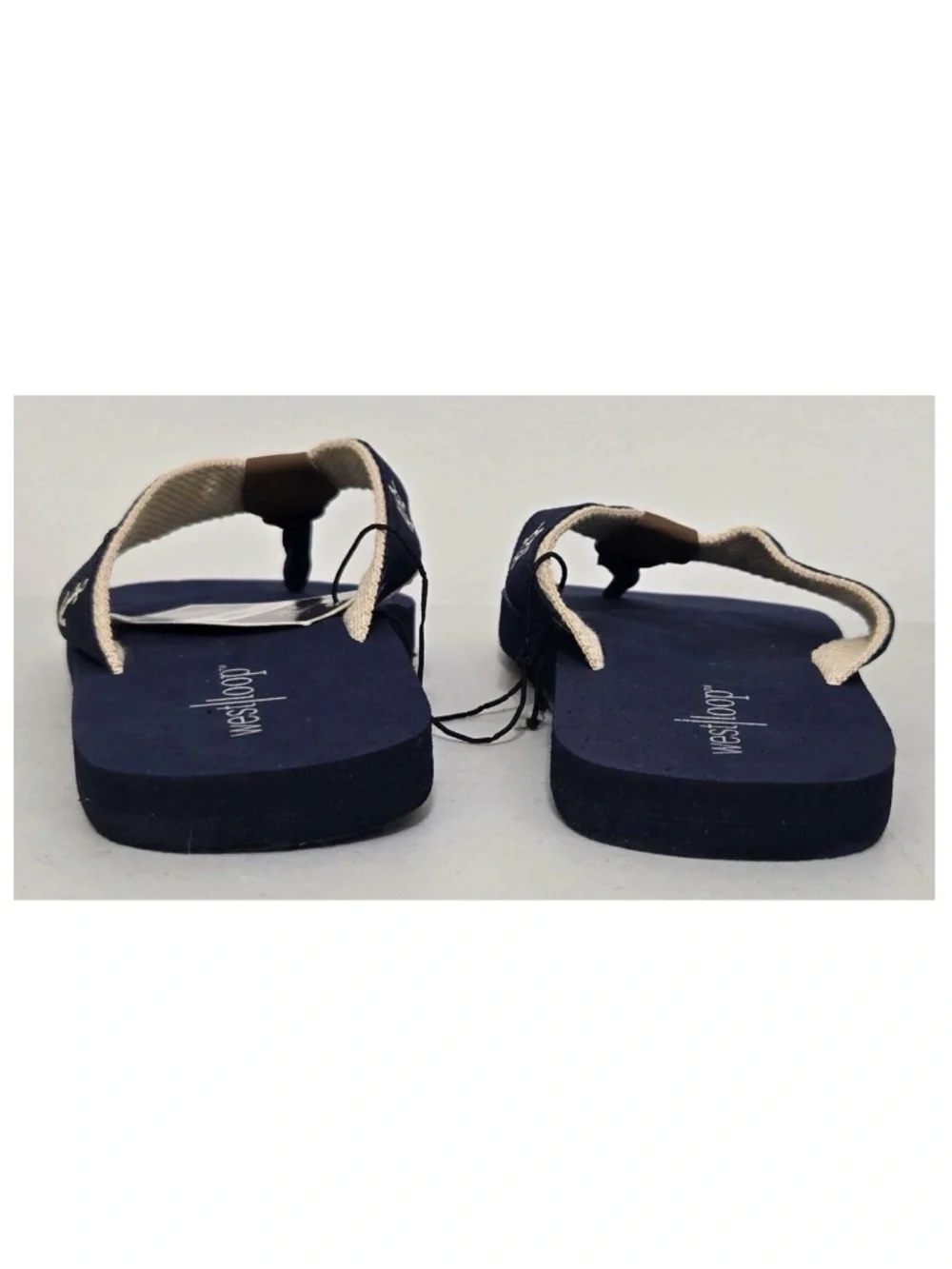 New West Loop Flip Flops Womens Small 5 6 Blue Tan Nautical Sandals Shoes NWT